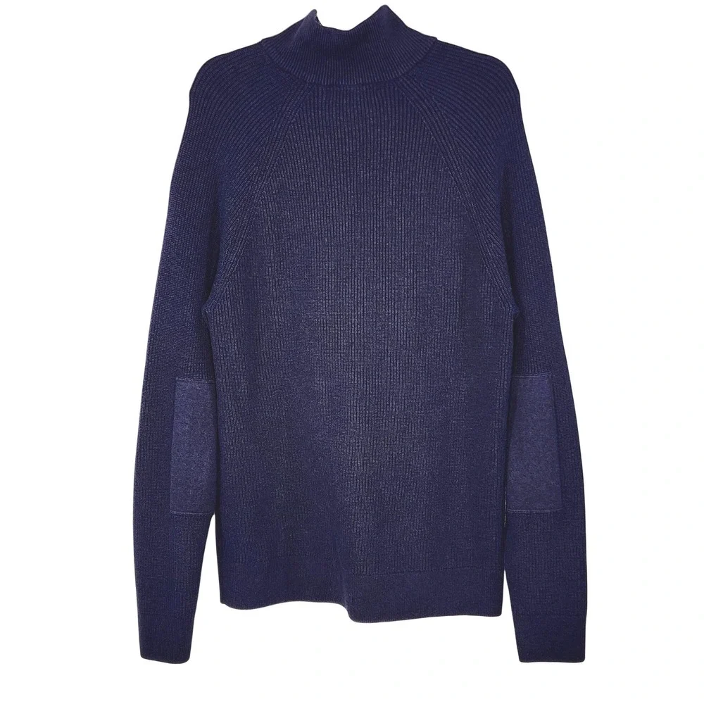 Banana‎ Republic Quarter Zip Sweater Large Blue Elbow Patch Ribbed Pullover Mens